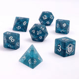 Dragon's Hoard Gem Stone Polyhedral Dice Set - Blasted Glass Frosted Dark Blue Dice Hymgho