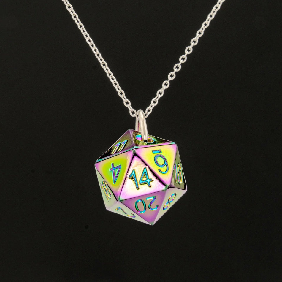 Metal d20 Necklace - Rainbow Clothing & Accessories Hymgho