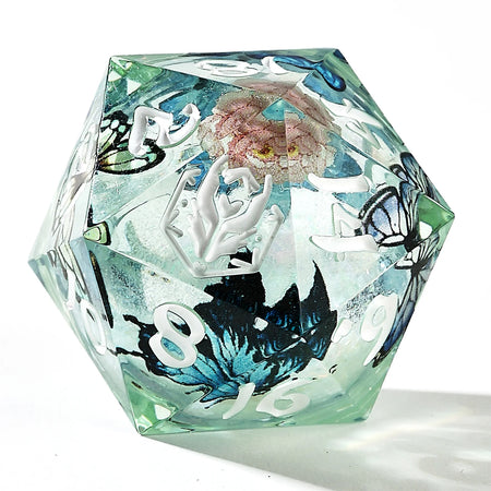 Captured Magic Hand Sanded Sharp Edge Resin - Liquid Core Dice Set - Butterfly Kaleidescope Dice Hymgho