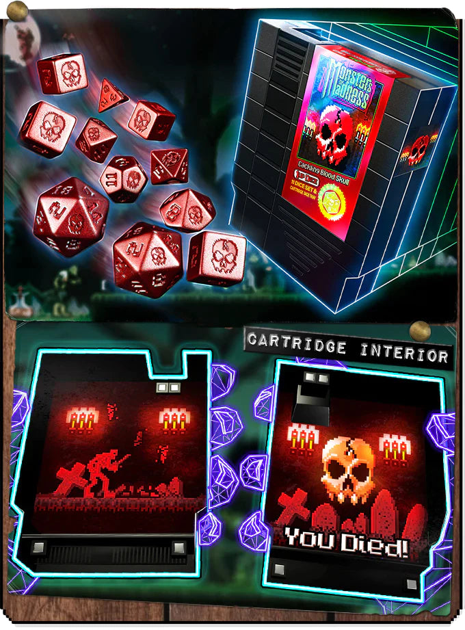 1UP Dice Polyhedral Set: Cackling Blood Skull Dice Infinite Black