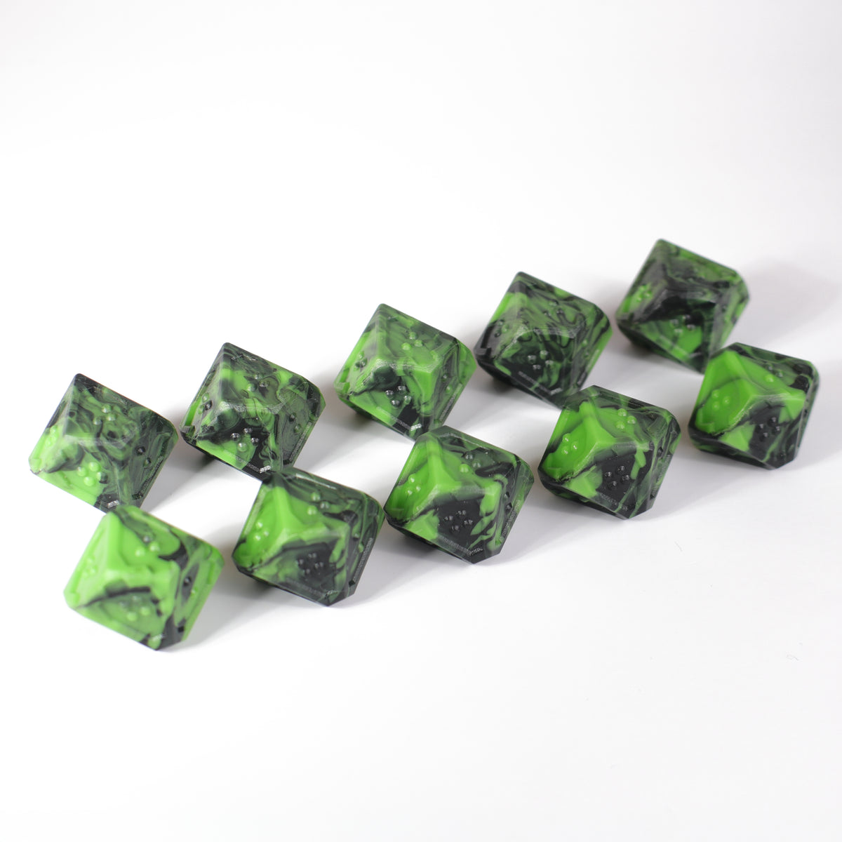 Die Hard Dice 10d10 Set - DOTS Braille Acrylic - Cursed Acid Dice Die Hard Dice 10ct Braille Acrylic - D10 Cursed Acid