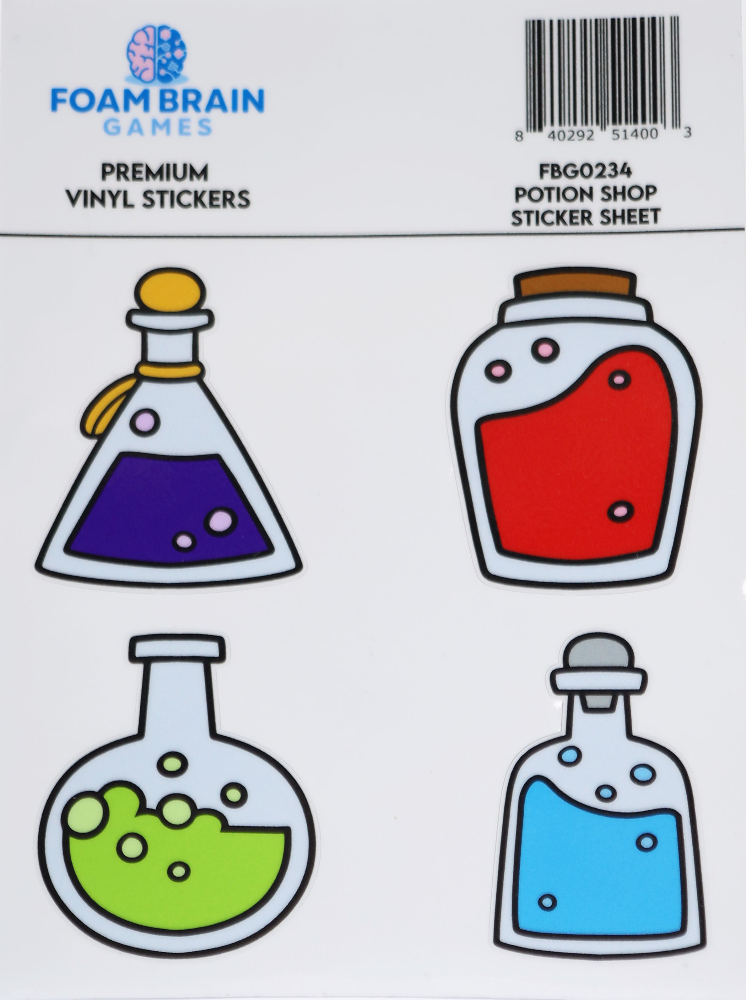 Potion Shop Sticker Sheet Clothing & Accessories Foam Brain Games