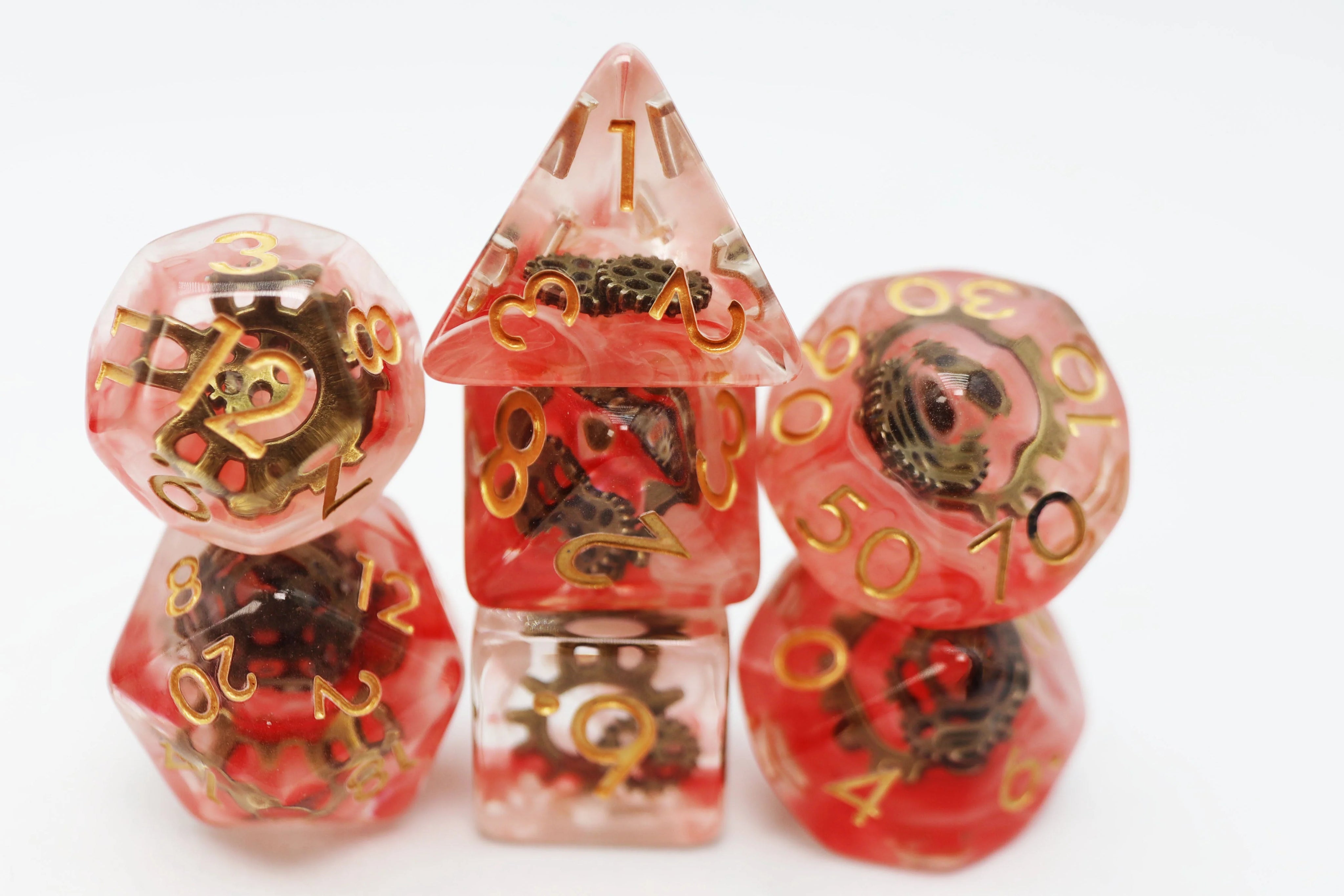 RPG Dice Set Red Swirl Ancient Gear Dice Foam Brain Games   