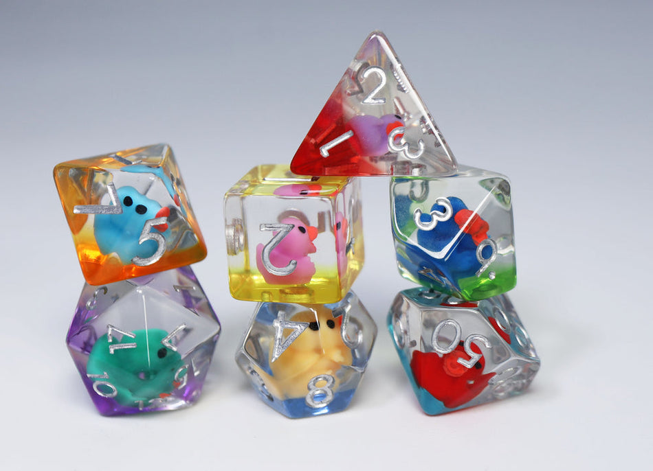 Rainbow Duckies RPG Dice Set Dice Foam Brain Games 7ct Rainbow Duck