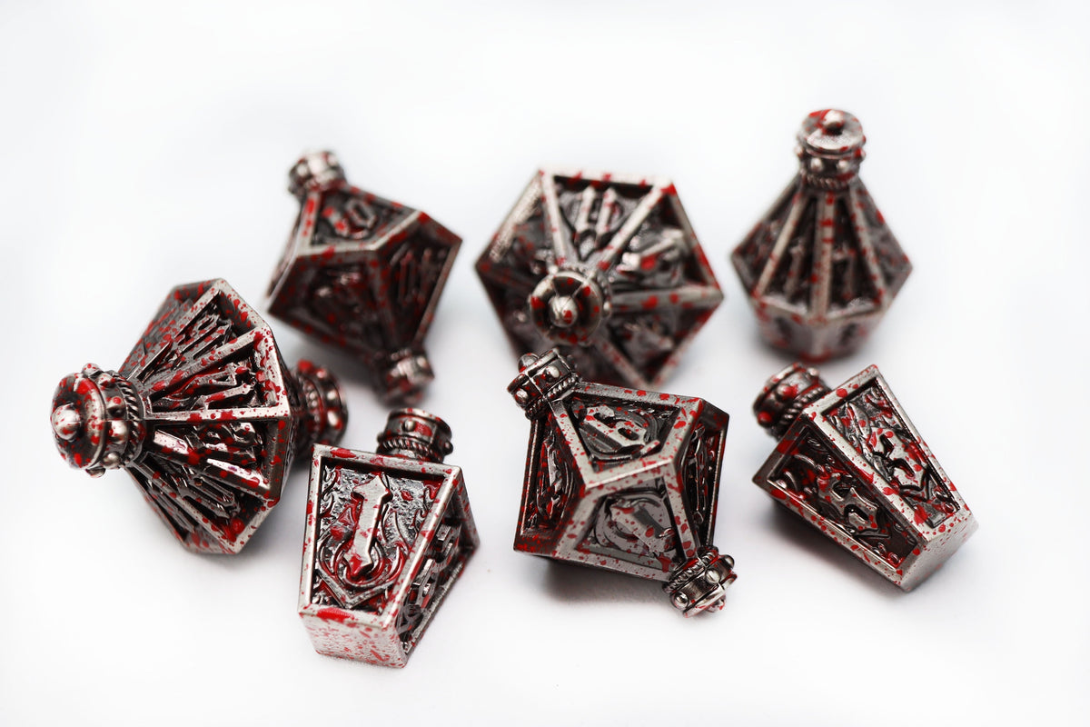 Moonlit Lantern: Blood Splatter - Metal RPG Dice Set Dice Foam Brain Games   