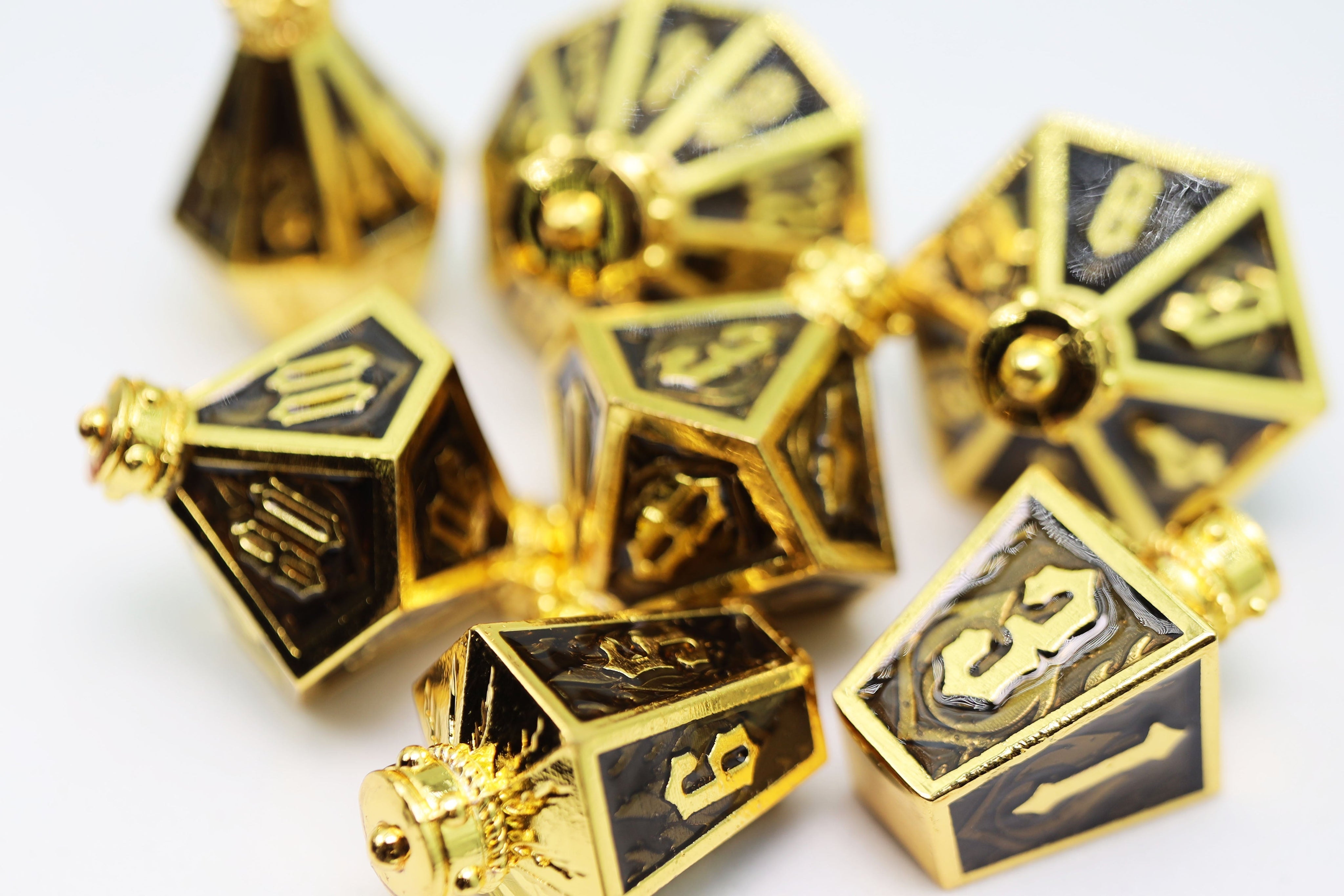Moonlit Lantern: Golden Earthen Flame - Metal RPG Dice Set Dice Foam Brain Games   