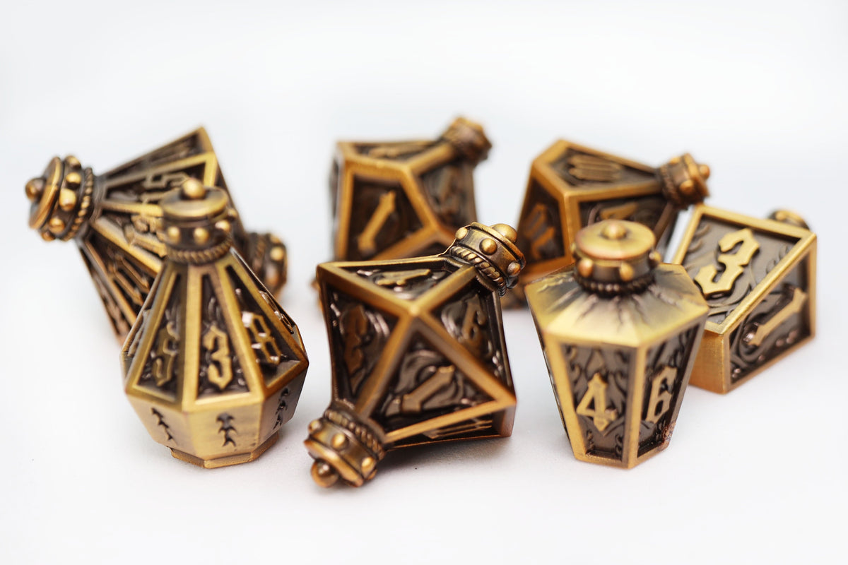 Moonlit Lantern: Golden Flames - Metal RPG Dice Set Dice Foam Brain Games