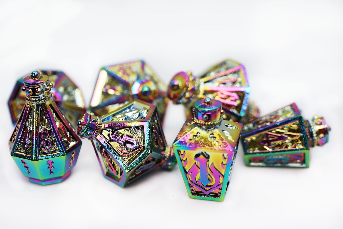 Moonlit Lantern: Prismatic Flames - Metal RPG Dice Set Dice Foam Brain Games   