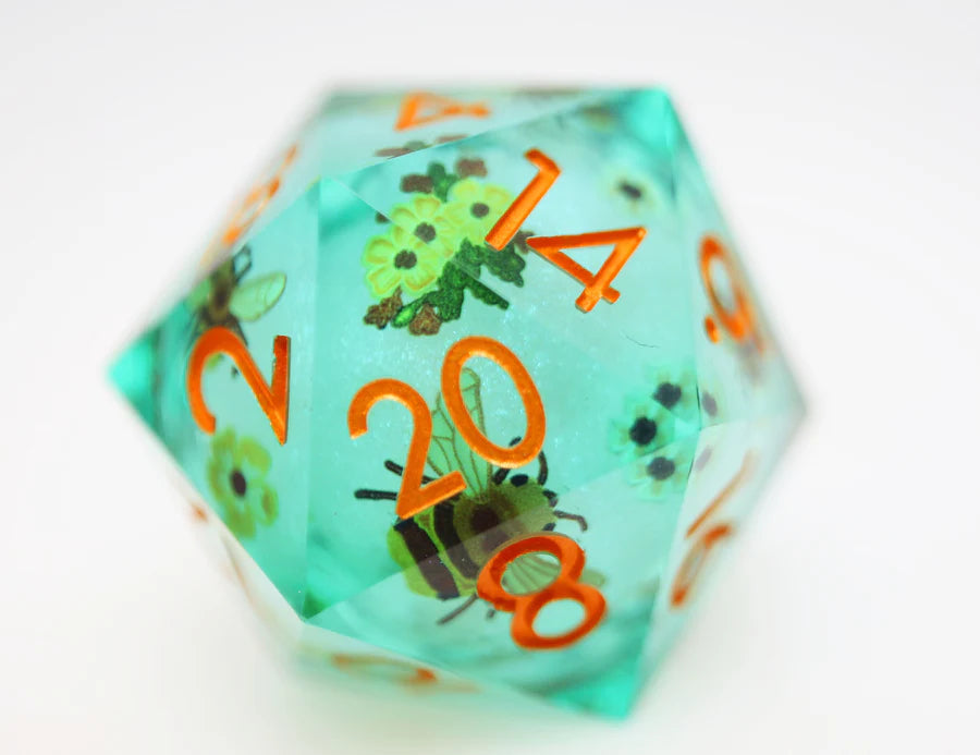 35mm Sharp Edge Liquid Core D20 (5 options) Dice Foam Brain Games Almond Blossoms