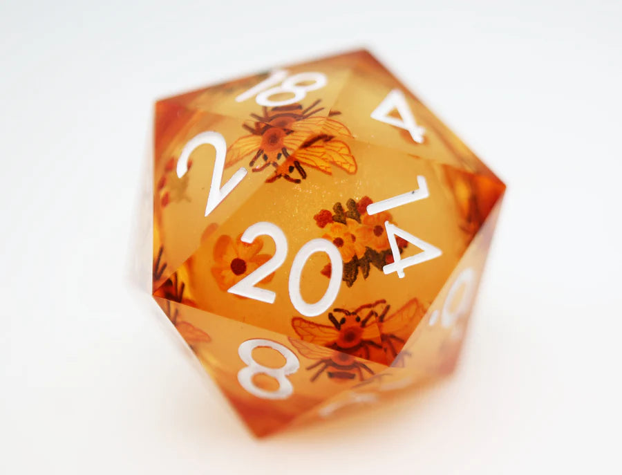 35mm Sharp Edge Liquid Core D20 (5 options) Dice Foam Brain Games Orange Blossoms