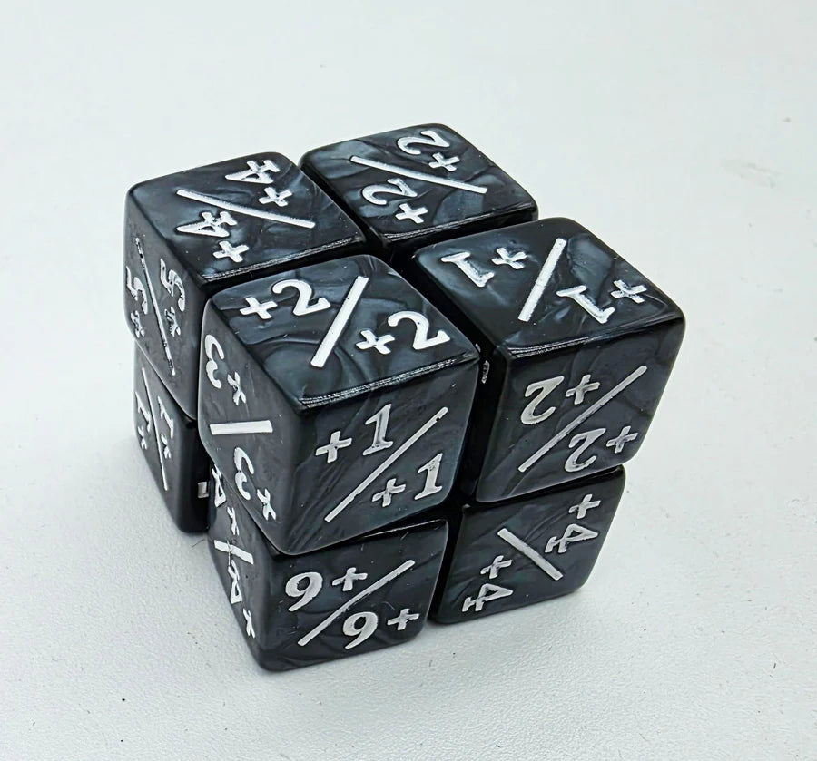 Pearl Black w/white +1/+1 Counters Set of 8 Dice Foam Brain Games