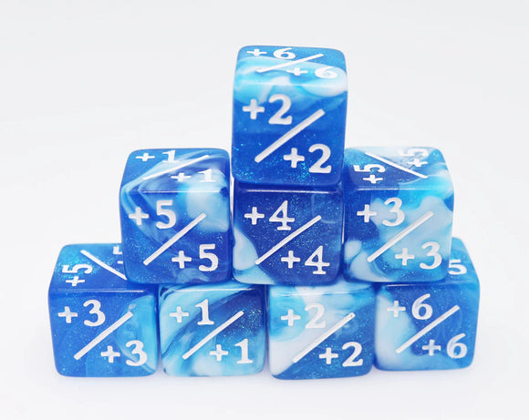 White & Blue Glitter +1/+1 Counters Set of 8 Dice Foam Brain Games
