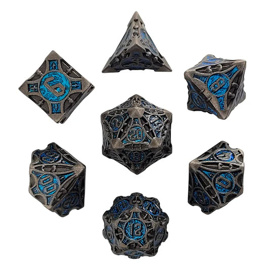 Arcane Enigma Iron Blue Metal RPG Dice Set Dice Forged Dice Co Arcane Enigma Iron Blue Metal