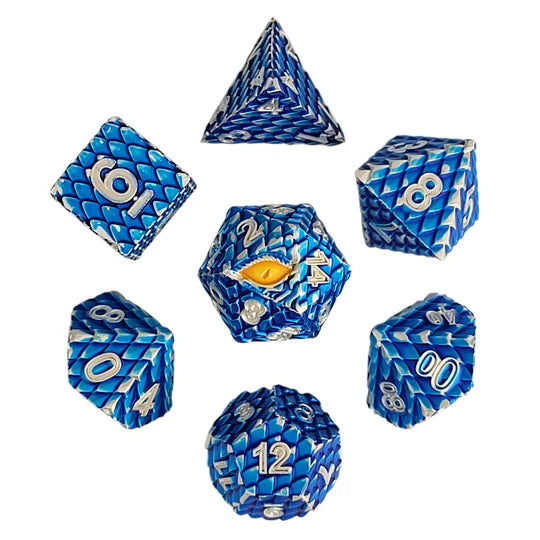 Dragon's Gaze Blue Metal RPG Dice Set Dice Forged Dice Co Dragon's Gaze Blue Metal