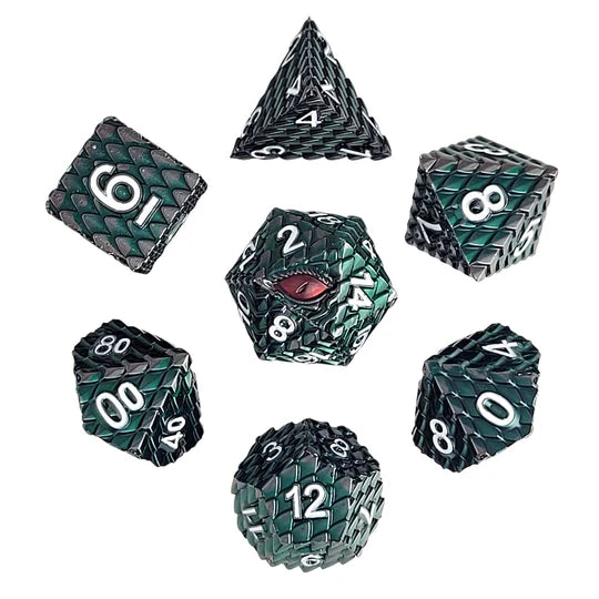 Dragon's Gaze Green Metal RPG Dice Set Dice Forged Dice Co Dragon's Gaze Green Metal RPG Dice Set