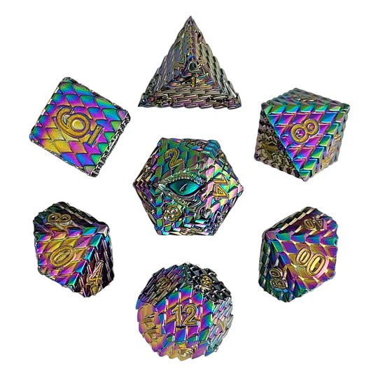 Dragon's Gaze Iridescent Metal RPG Dice Set Dice Forged Dice Co Dragon's Gaze Iridescent Metal RPG Dice Set