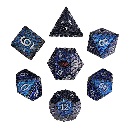 Dragon's Gaze Shimmering Blue Metal RPG Dice Set Dice Forged Dice Co Dragon's Gaze Shimmering Blue Metal RPG Dice Set