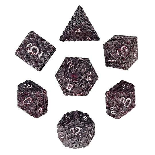 Dragon's Gaze Silver Blood Metal RPG Dice Set Dice Forged Dice Co Dragon's Gaze Silver Blood Metal RPG Dice Set