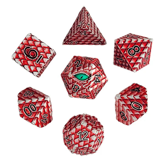 Dragon's Gaze Silver Red Metal RPG Dice Set Dice Forged Dice Co Dragon's Gaze Silver Red Metal RPG Dice Set