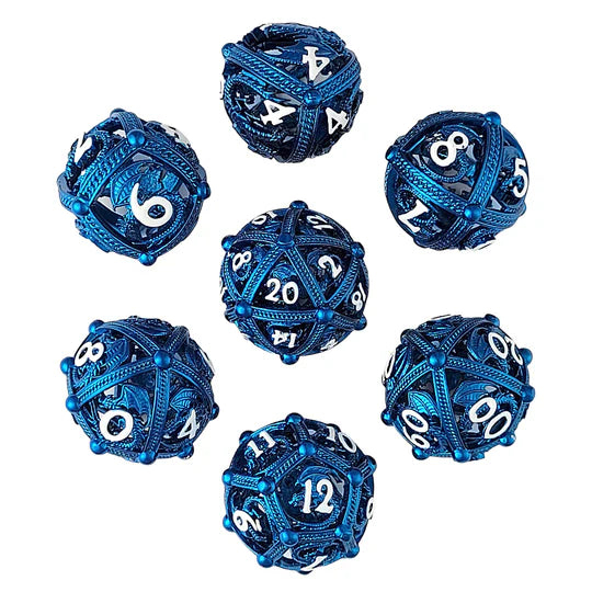 Dragons Bauble Blue Hollow Metal RPG Dice Set Dice Forged Dice Co Dragons Bauble Blue Hollow