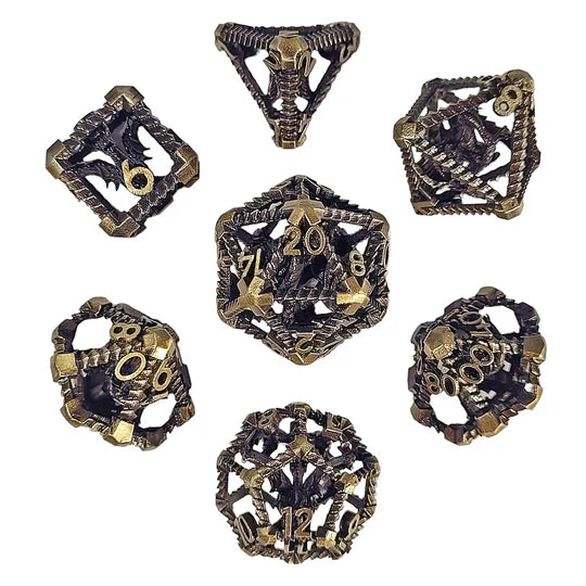 Dragon's Immure Antique Gold Hollow Metal RPG Dice Set Dice Forged Dice Co Dragon's Immure Antique Gold Hollow