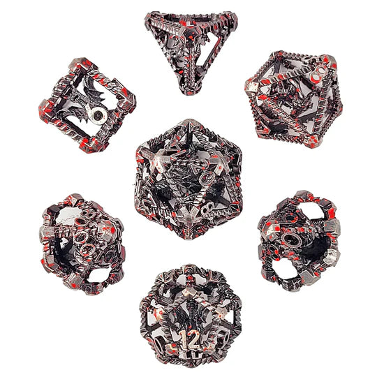 Dragon's Immure Silver Blood Hollow Metal RPG Dice Set Dice Forged Dice Co Dragon's Immure Silver Blood Hollow