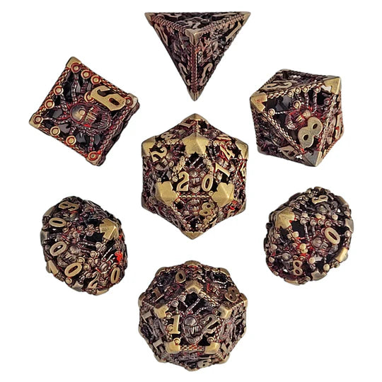 Orox Sees Gold Hollow Metal RPG Dice Set Dice Forged Dice Co Orox Sees Gold Hollow Metal RPG Dice Set