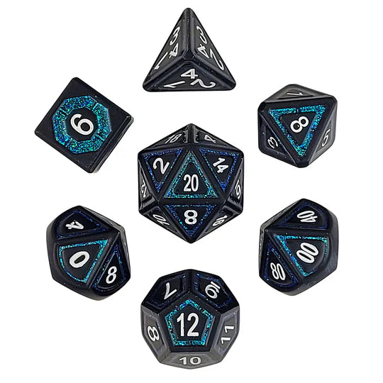 Underdark Glimmer Teal 7-Piece Metal Dice Set Dice Forged Dice Co Underdark Glimmer Teal Metal