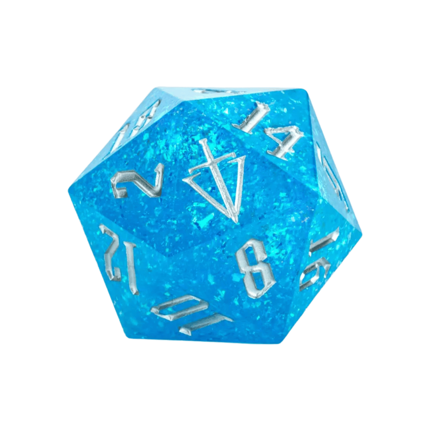 35mm Single d20: Tales of the Valiant Light Blue/Silver Dice FanRoll by Metallic Dice Games