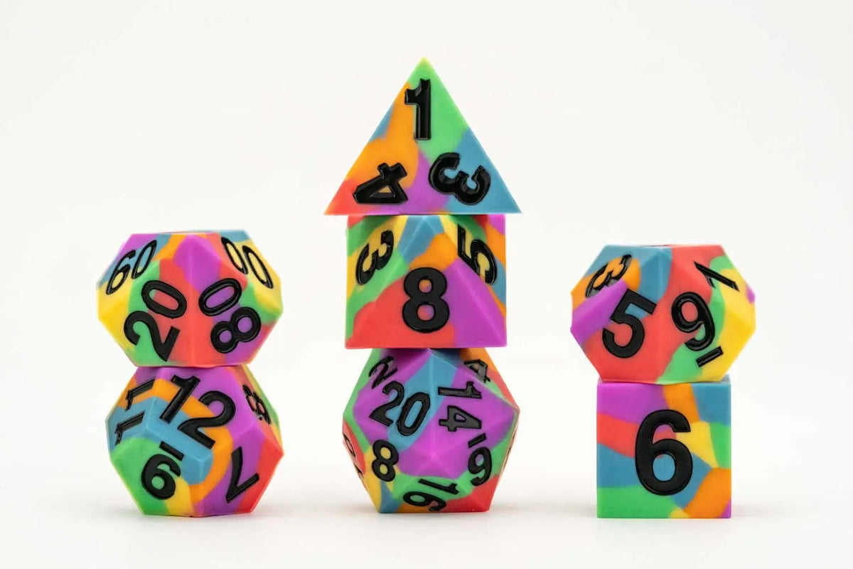 7ct Sharp Edge Silicone Pride Dice (9 options) Dice FanRoll by Metallic Dice Games 7ct SLC Pride Rainbow  