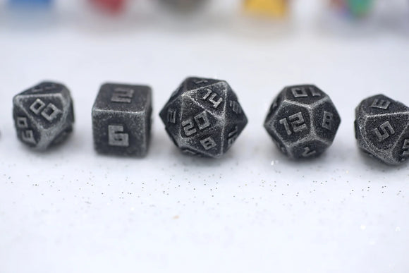 10MM Mini Metal RPG Dice Set - Ancient Silver Dice Hymgho