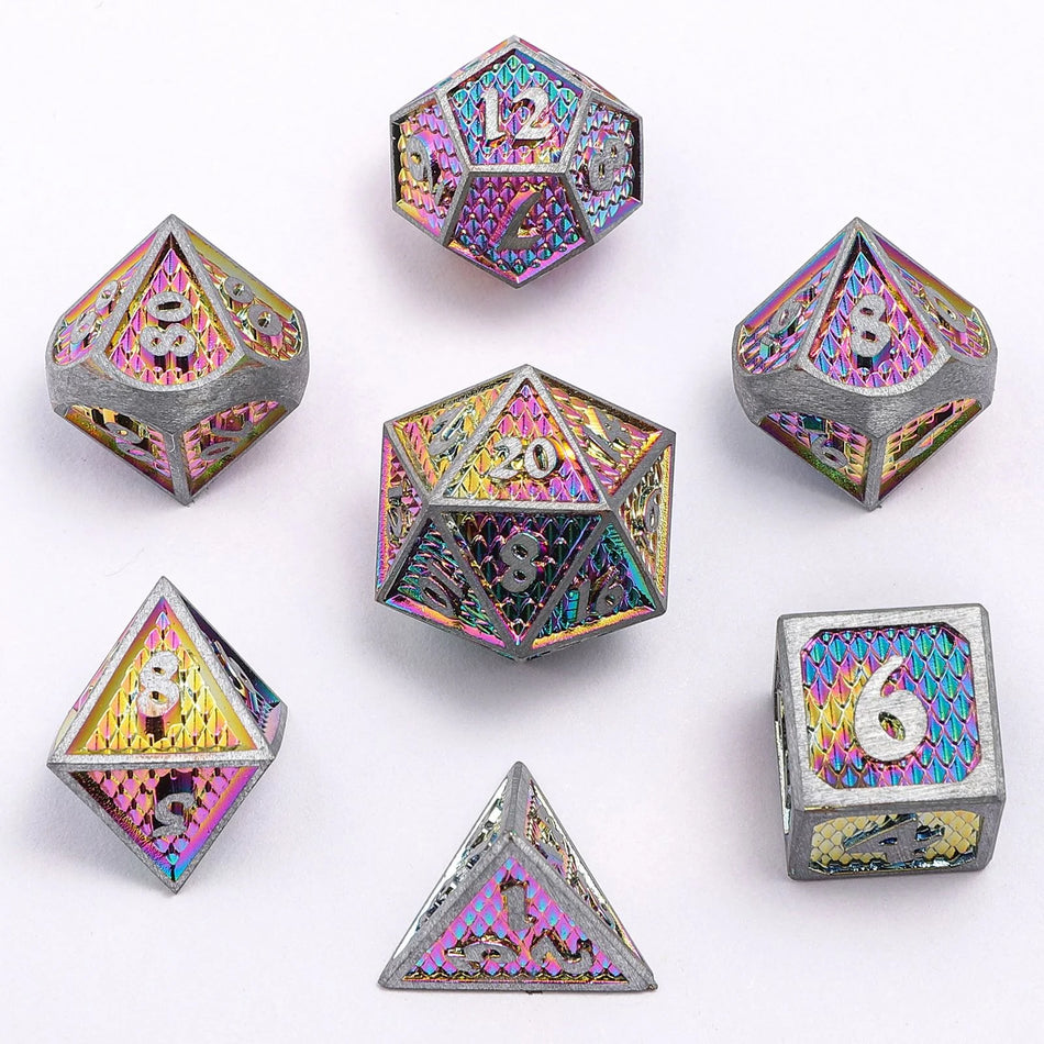 Solid Metal Mini Behemoth Dice Set - Brushed Rainbow Dice Hymgho