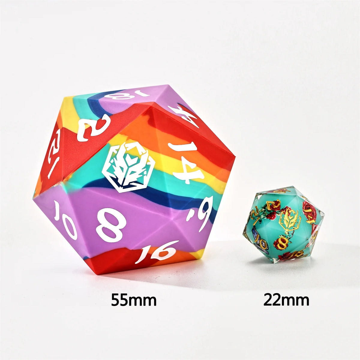 55mm Chonk Rubber Silicon D20 - Rainbow Realms Dice Hymgho