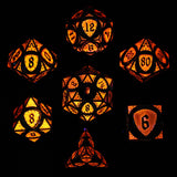 Solid Metal Fighter Class RPG Dice Set - Rainbow with UV Reactive Pink Dice Hymgho