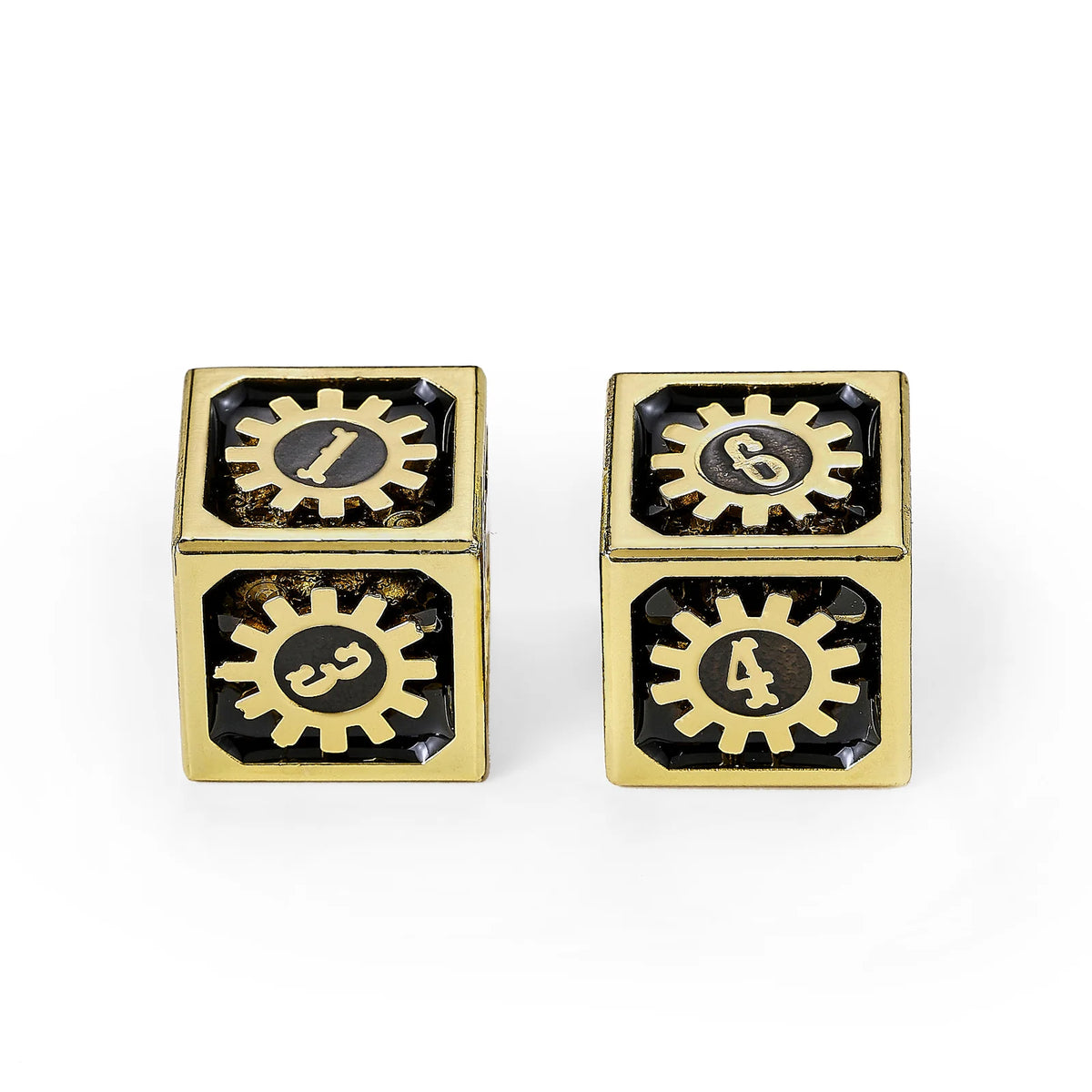 Cogcraft Fidget D6 - Chrono Engine - Tarnished Gold Dice Hymgho