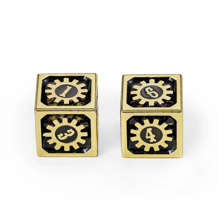 Cogcraft Fidget D6 - Chrono Engine - Tarnished Gold Dice Hymgho