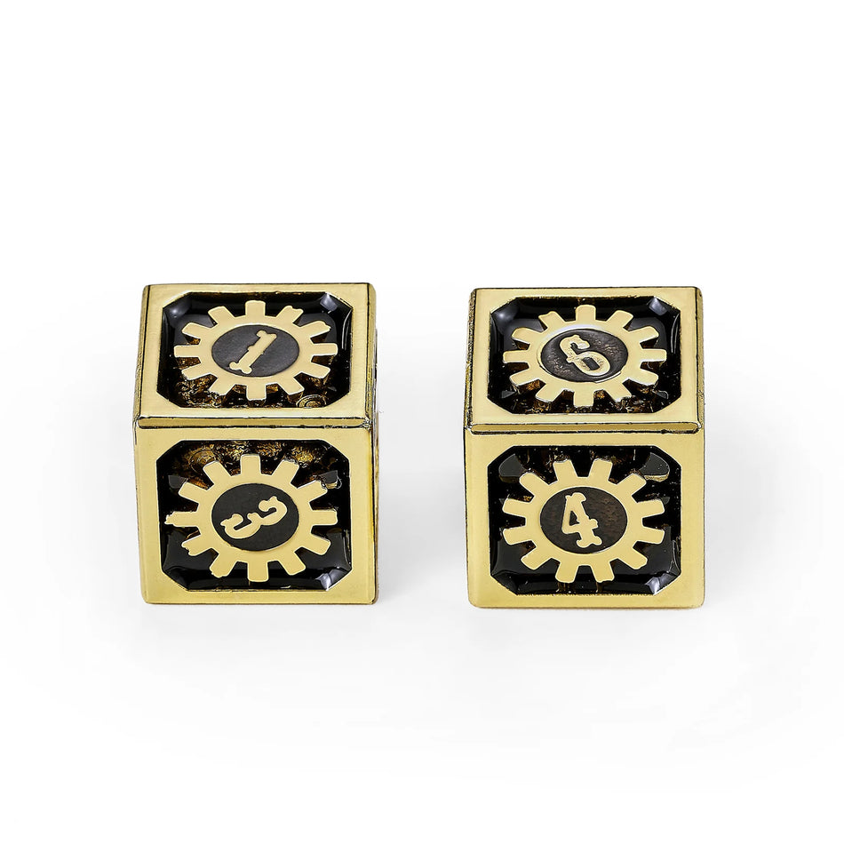 Cogcraft Fidget D6 - Chrono Engine - Tarnished Gold Dice Hymgho