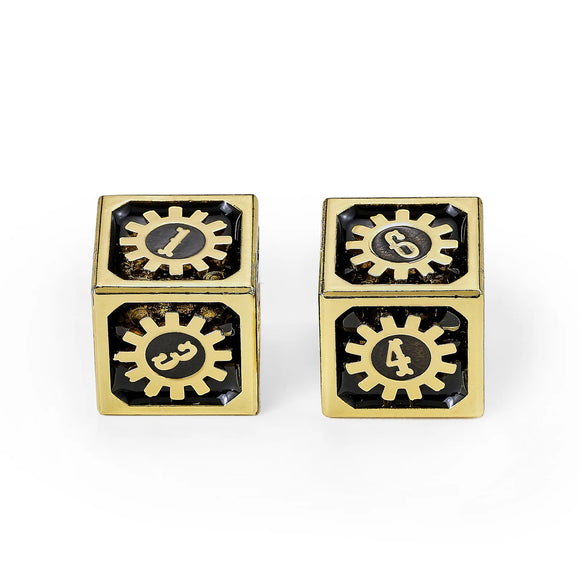 Cogcraft Fidget D6 - Chrono Engine - Tarnished Gold Dice Hymgho