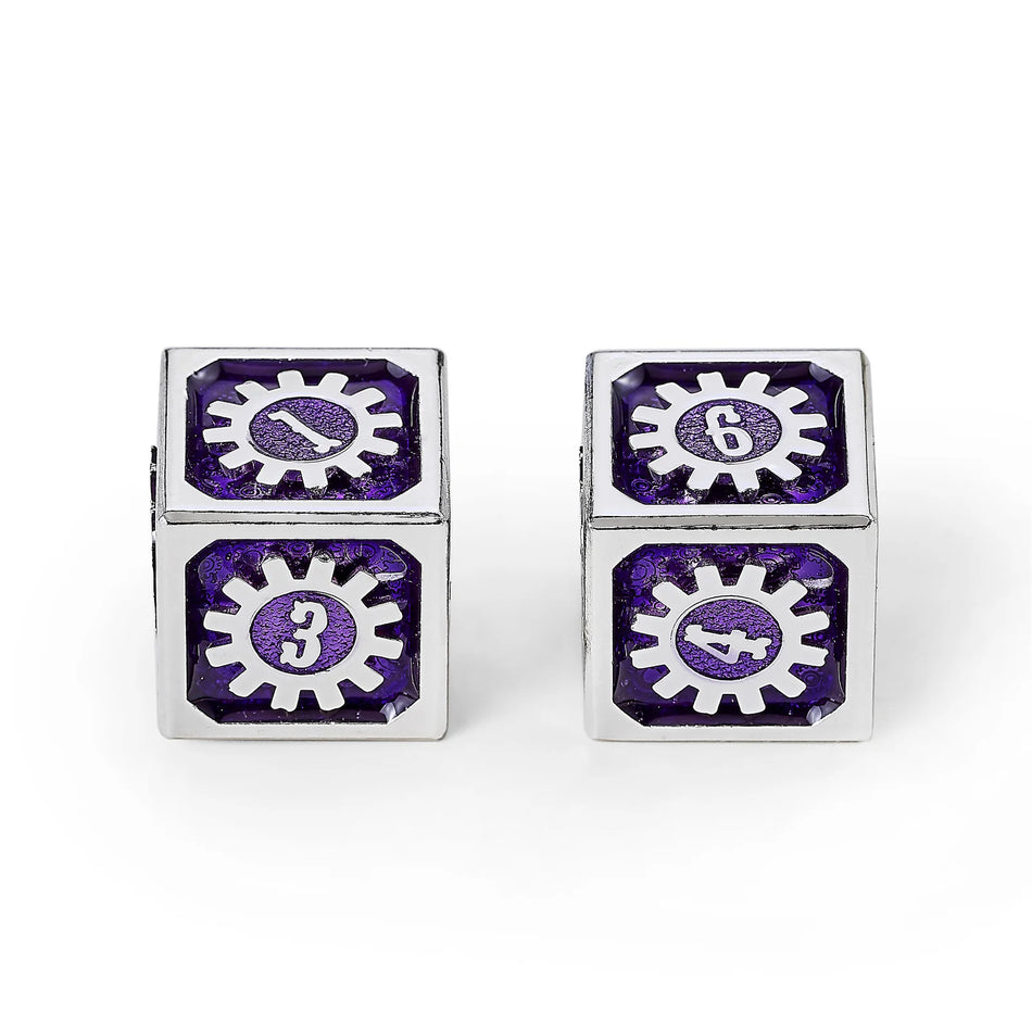 Cogcraft Fidget D6 - Chrononaut - Purple & Silver Dice Hymgho