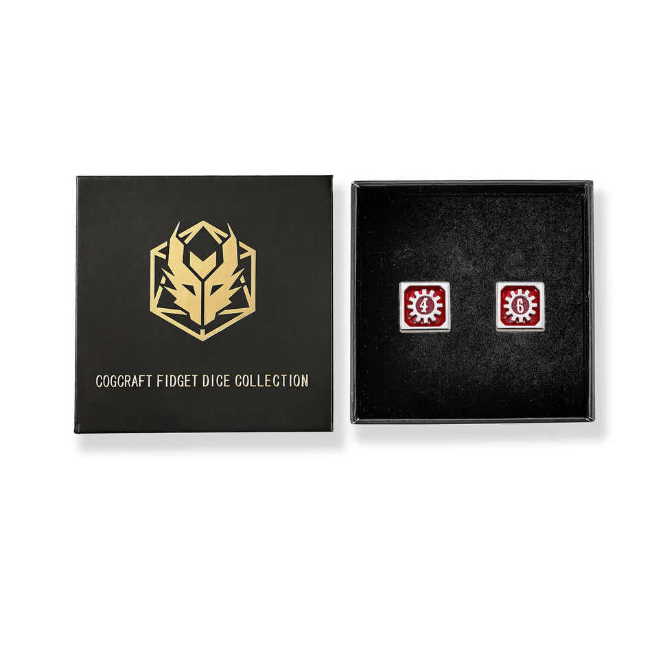 Cogcraft Fidget D6 - Vernmillion - Red & Silver Dice Hymgho