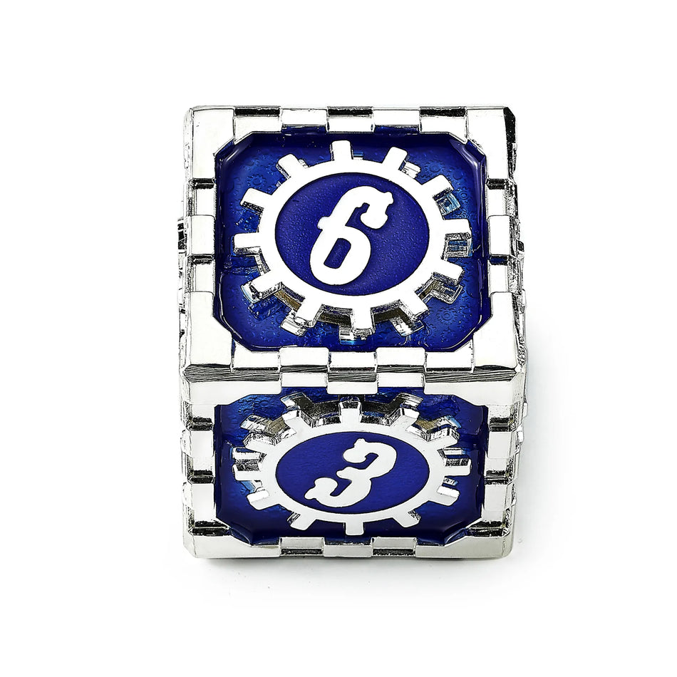 Mythic Size Cogcraft Fidget D6 - Tesla - Blue & Silver Dice Hymgho