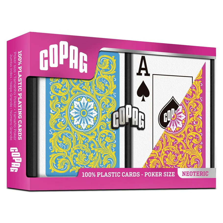 Playing Cards: COPAG: Neoteric: Plastic Poker Size Jumbo Index Yellow/Pink/Blue 2-Pack Board Games Bicycle Playing Cards: COPAG: Neoteric: YE/PK/BU