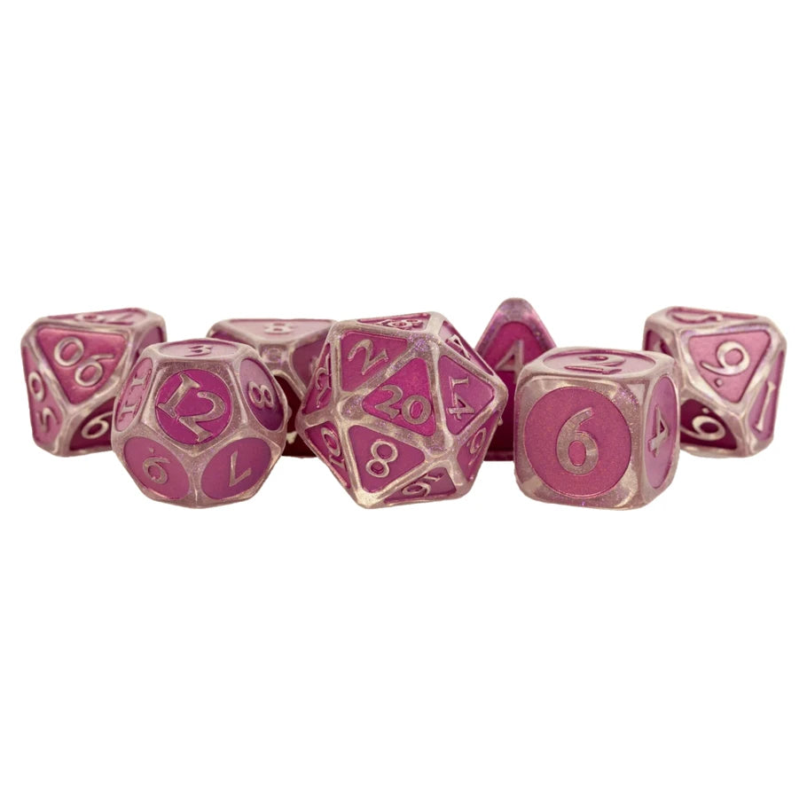 7-Set: Acrylic: 16mm: Ice w/ Purple Enamel Dice FanRoll by Metallic Dice Games 7-Set: Acrylic: 16mm: Ice w/ Purple Enamel