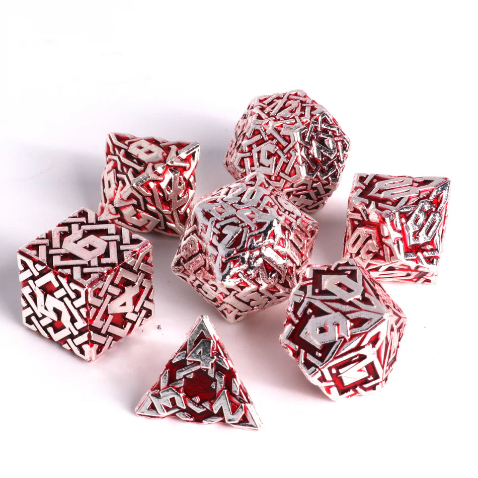 Die Hard Dice 7pc RPG Set - Runeweaver Shiny (2 Options) Dice Die Hard Dice Rune Shiny Silver w/Red