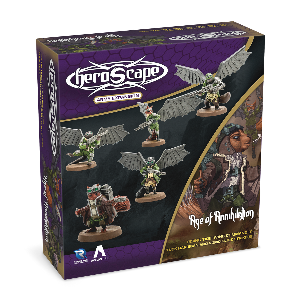 Heroscape Rising Tide: Wing Commander Tuck Harrigan & Vorid Glidestrikers Army Expansion (2 options) Miniatures Renegade Game Studios HS Tuck Harrigan Unpainted