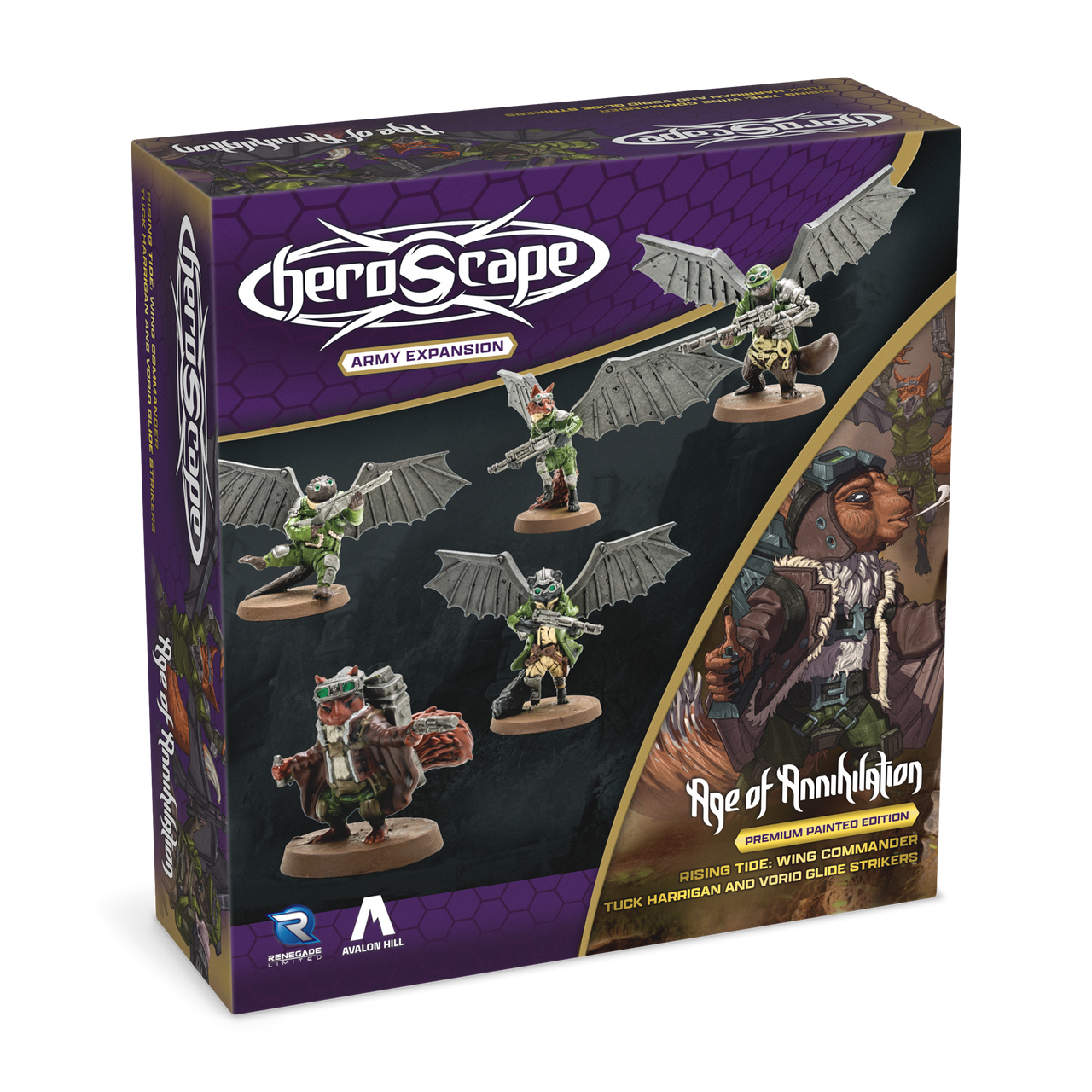 Heroscape Rising Tide: Wing Commander Tuck Harrigan & Vorid Glidestrikers Army Expansion (2 options) Miniatures Renegade Game Studios HS Tuck Harrigan Painted