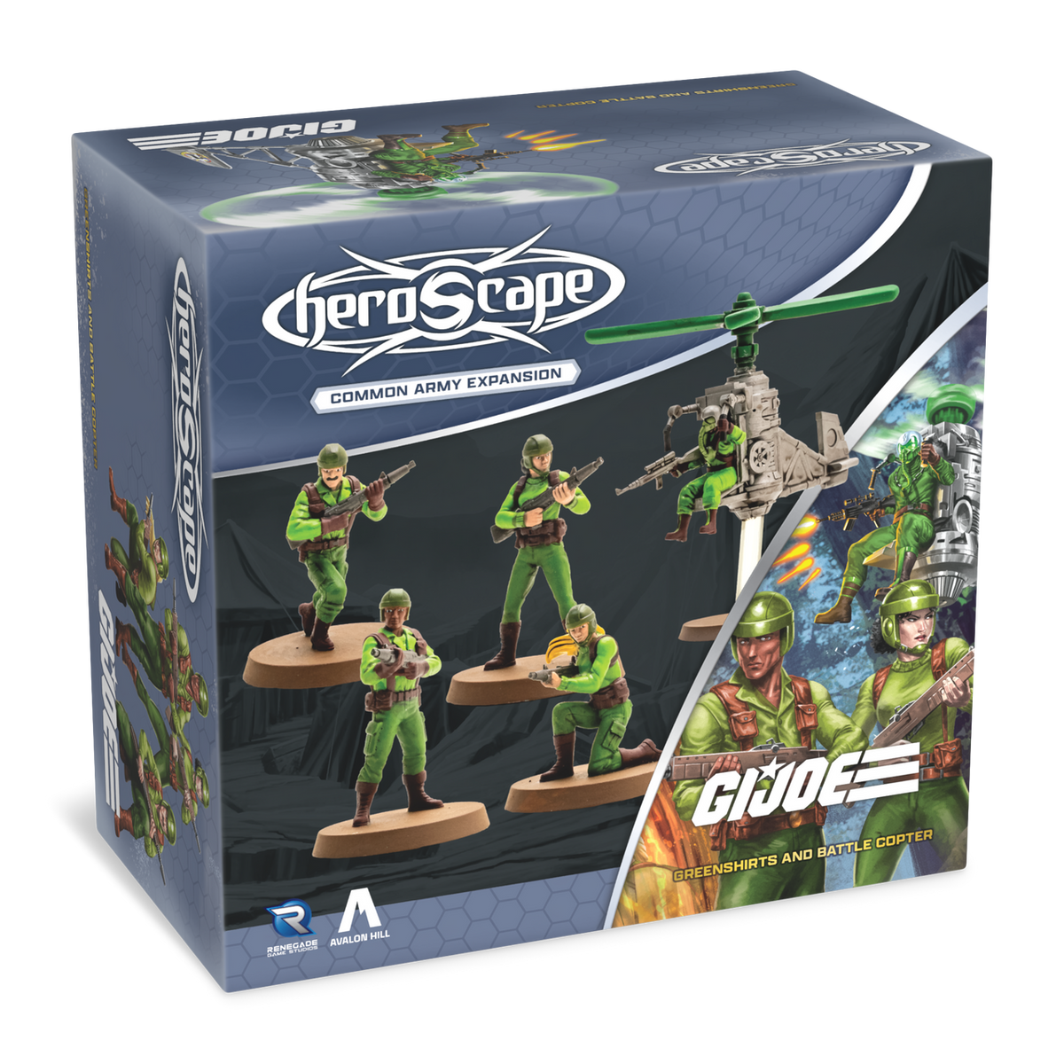 G.I. JOE Heroscape: Greenshirts & Battle Copter Common Army Expansion Unpainted Miniatures Renegade Game Studios HS Greenshirts & Battle Copter Unpainted