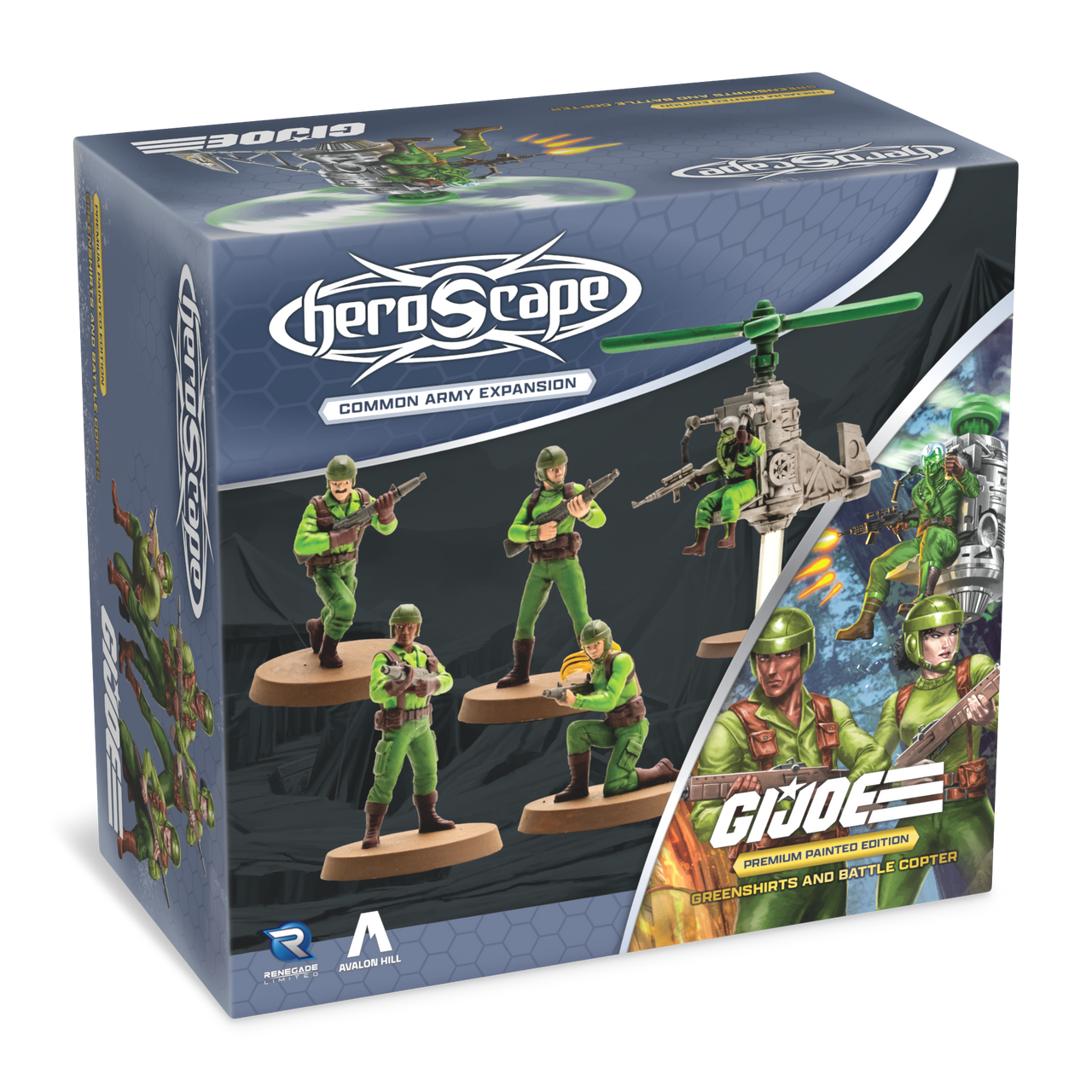 G.I. JOE Heroscape: Greenshirts & Battle Copter Common Army Expansion Painted Miniatures Renegade Game Studios HS Greenshirts & Battle Copter Painted