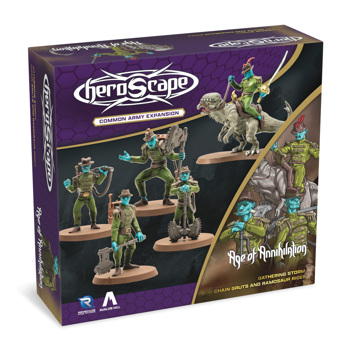Heroscape: Chain Gruts & Ramosaur Rider Common Army Expansion Miniatures Renegade Game Studios HS Chain Gruts & Ram Rider UP