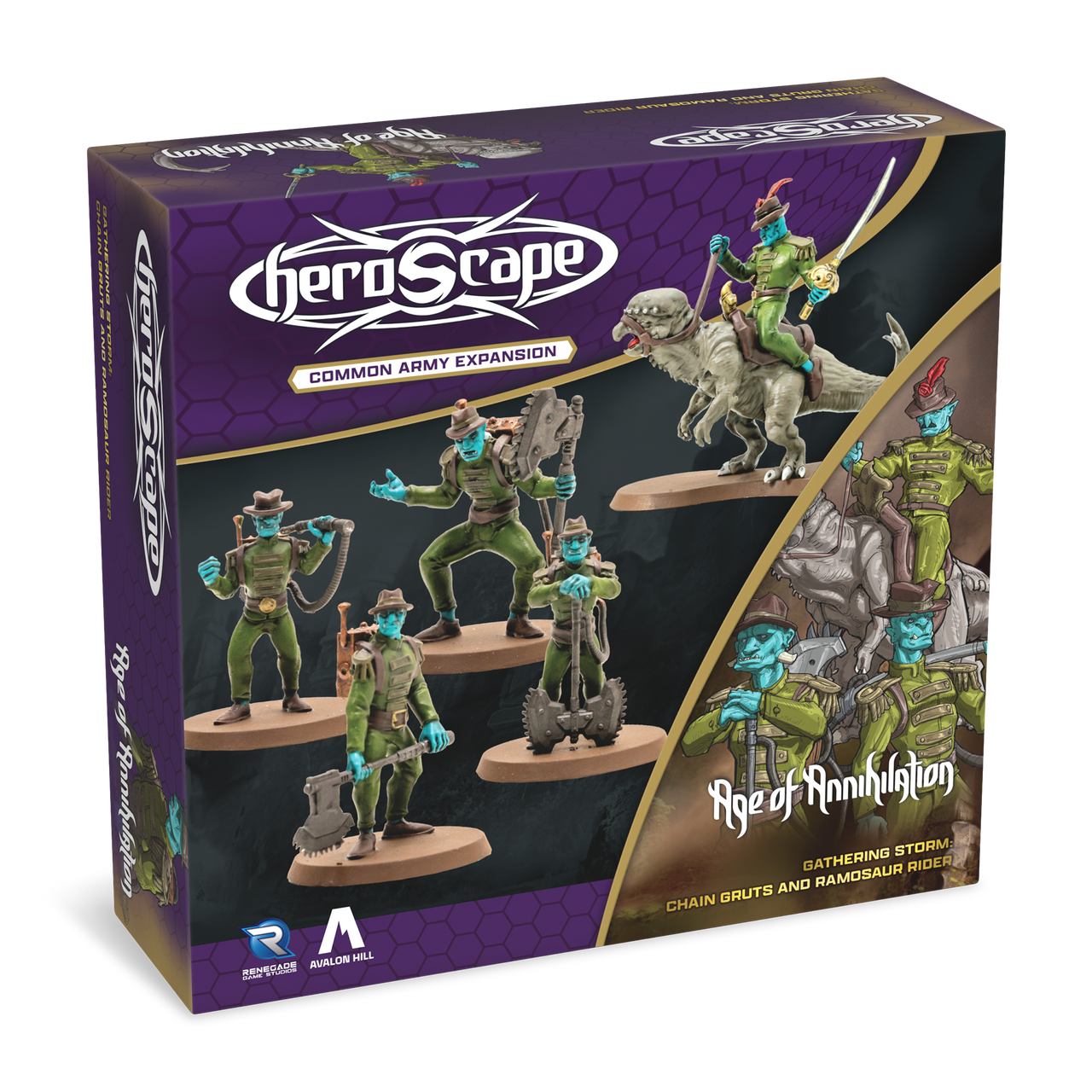 Heroscape: Chain Gruts & Ramosaur Rider Common Army Expansion Miniatures Renegade Game Studios HS Chain Gruts & Ram Rider UP